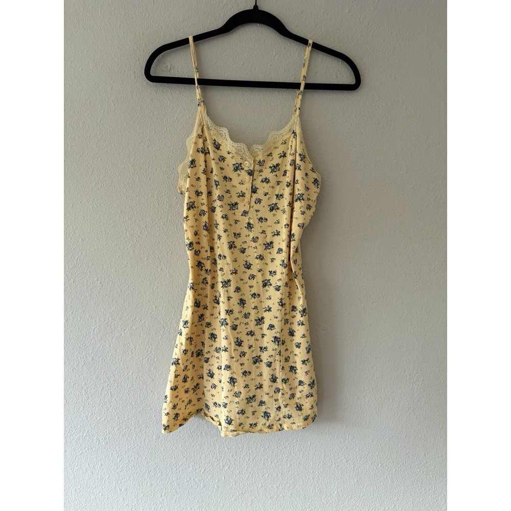 Vintage Victorias Secret Cottagecore Slip Dress Floral Lace Trim Yellow 90s M